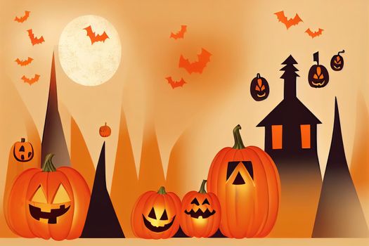 Halloween background with candle light, pumpkin and Halloween Elements on orange color background.Website spooky,Background or banner Halloween template. illustration eps 10