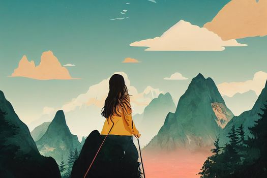 Travel, Girl travels through the mountains and waterfalls of wild nature, Unity, mental health, eco travel, Hiking in the mountains, van life vibes, travelling