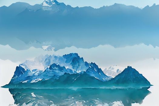 PAKISTAN - September 2021 Nanga Parbat reflection in the lake, beautiful mountain view from Fairy Meadows, Pakistan, toon style, cartoon style