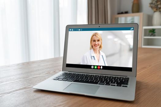 Doctor video call online by modish telemedicine software application for virtual meeting with patient