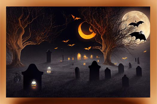 Halloween background design with 3d Podium round, square box stage podium ghost, pumpkin, bat, lamp, gravestone, moon, night, spooky, gravestone and paper cut art elements craft style on background.