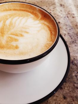 Brunch in Paris, drinks menu and vintage recipe concept - Cappuccino for breakfast in cafeteria, coffee cup on table in parisian cafe