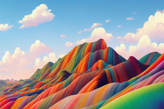 Rainbow mountains, Zhangye Danxia geopark, China, anime style, webtoon style