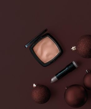 Cosmetic branding, fashion blog cover and girly glamour concept - Make-up and cosmetics product set for beauty brand Christmas sale promotion, luxury chocolate flatlay background as holiday design