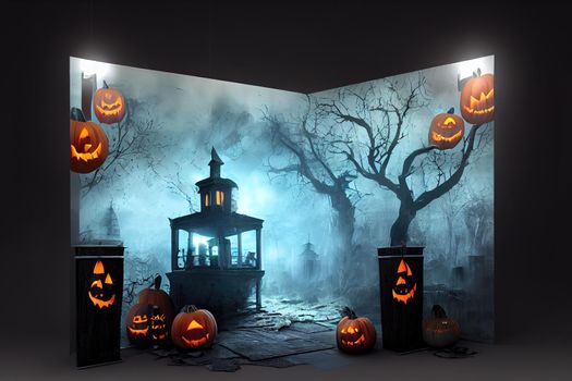 Halloween background with podium for product display. 3d rendering.