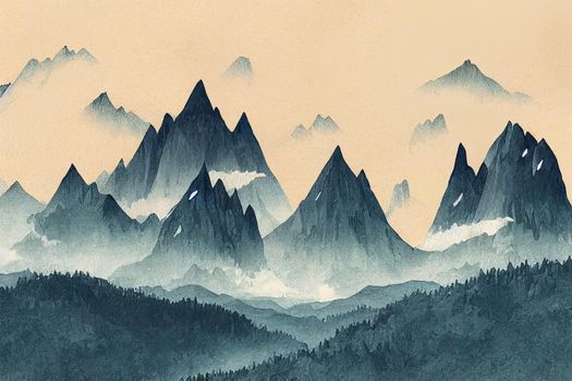 Hand drawn illustration the mountains, 2d illustration, 2d style