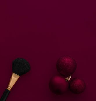 Cosmetic branding, fashion blog cover and girly glamour concept - Make-up and cosmetics product set for beauty brand Christmas sale promotion, luxury burgundy flatlay background as holiday design