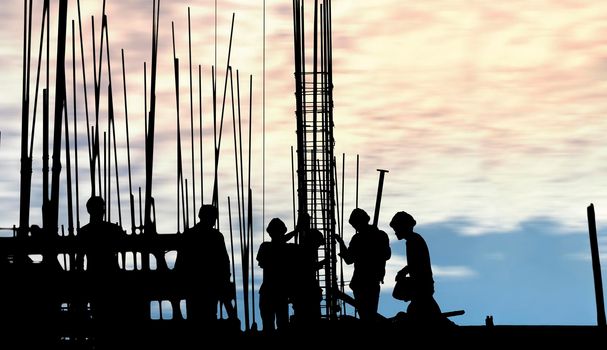 construction worker silhouette on the work place