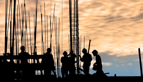 construction worker silhouette on the work place