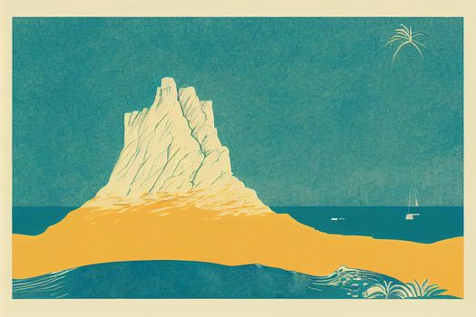 table mountain view in cape town vintage poster illustration design, vintage surf poster design, drawing style, hand draw style