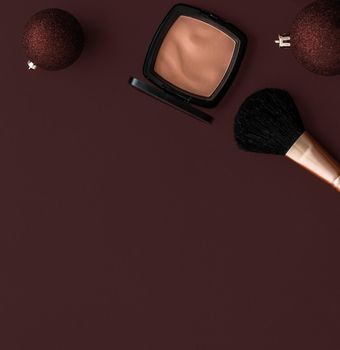 Cosmetic branding, fashion blog cover and girly glamour concept - Make-up and cosmetics product set for beauty brand Christmas sale promotion, luxury chocolate flatlay background as holiday design