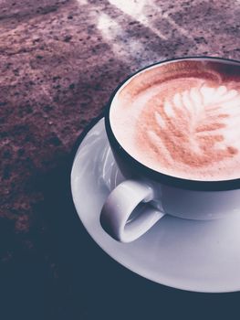 Brunch in Paris, drinks menu and vintage recipe concept - Cappuccino for breakfast in cafeteria, coffee cup on table in parisian cafe