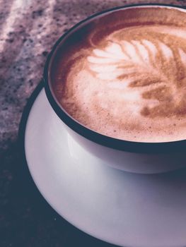 Brunch in Paris, drinks menu and vintage recipe concept - Cappuccino for breakfast in cafeteria, coffee cup on table in parisian cafe