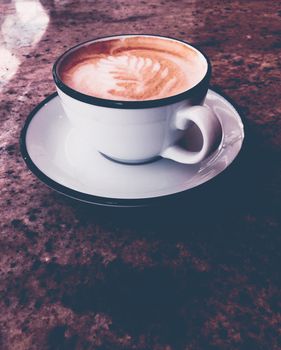 Brunch in Paris, drinks menu and vintage recipe concept - Cappuccino for breakfast in cafeteria, coffee cup on table in parisian cafe