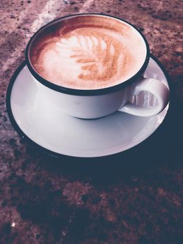 Brunch in Paris, drinks menu and vintage recipe concept - Cappuccino for breakfast in cafeteria, coffee cup on table in parisian cafe