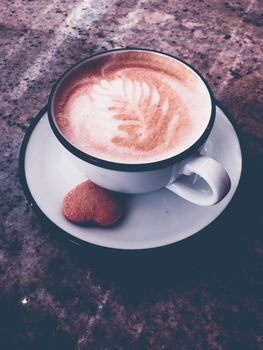 Brunch in Paris, drinks menu and vintage recipe concept - Cappuccino for breakfast in cafeteria, coffee cup on table in parisian cafe