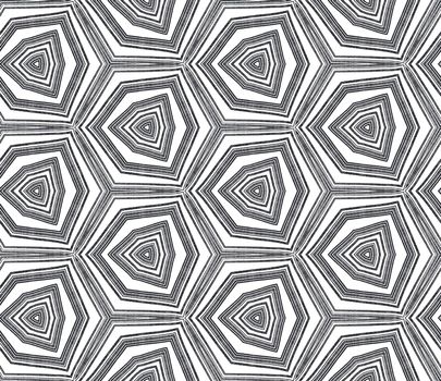 Tiled watercolor pattern. Black symmetrical kaleidoscope background. Hand painted tiled watercolor seamless. Textile ready artistic print, swimwear fabric, wallpaper, wrapping.
