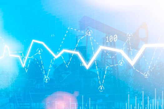 Oil trading schedule. Buying oil on the screen. Trading on the stock exchange for the purchase of oil. Falling and rising prices per barrel.