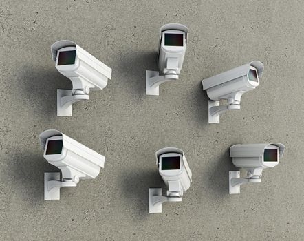 CCTV cameras on the wall. 3D illustration.