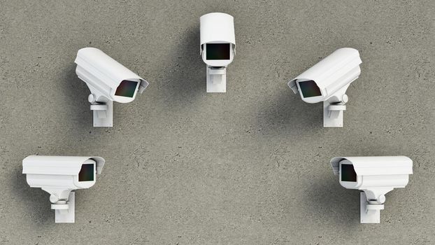 CCTV cameras on the wall. 3D illustration.