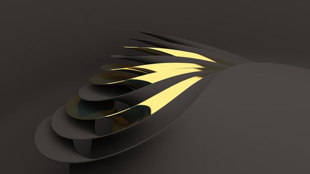 Abstract gold on black wallpaper 3d render. Elegant dark luxury background.