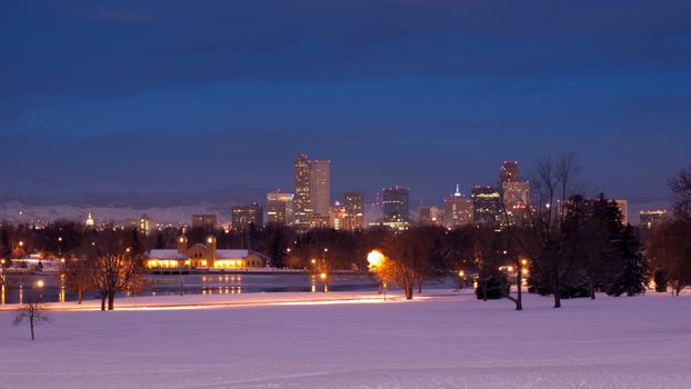 A view of downtown Denver before sunrise.