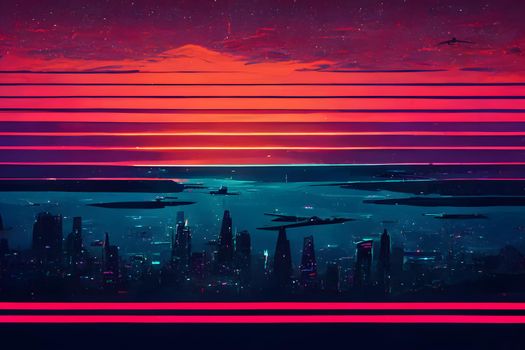 abstract synthwave neon night background, neural network generated art. Digitally generated image. Not based on any actual scene or pattern.