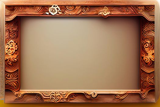 rectangular carved wood picture frame mockup with simple generic pattern, neural network generated art. Digitally generated image. Not based on any actual scene or pattern.