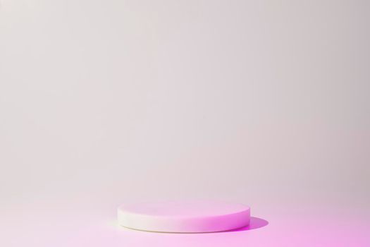 Podium with neon colors for product, cosmetic presentation. Creative mock up in pink, magenta and white. Pedestal or platform for beauty products