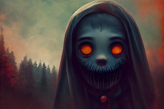 creepy fantastic nightmare creature portrait, neural network generated art. Digitally generated image. Not based on any actual scene or pattern.