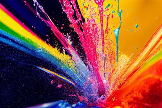 Abstract sculptures of colorful splashes of paint. Dancing liquid on a black background. Ink water splash. Color explosion