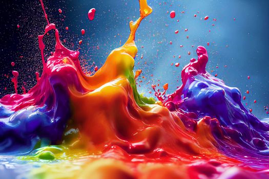 Abstract sculptures of colorful splashes of paint. Dancing liquid on a black background. Ink water splash. Color explosion