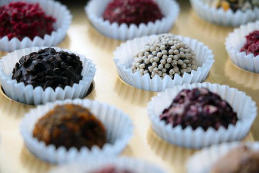 Various small chocolates in a package or box