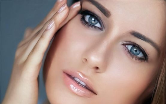 Beauty and make-up, beautiful woman with smokey eyes makeup, face portrait close-up