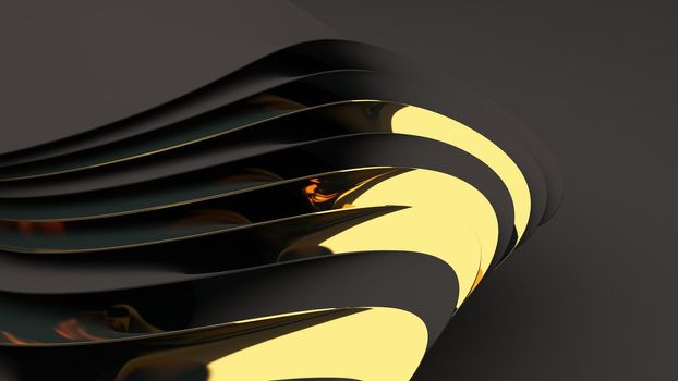 Abstract gold on black wallpaper 3d render. Elegant dark luxury background.