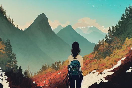 Travel, Girl travels through the mountains and waterfalls of wild nature, Unity, mental health, eco travel, Hiking in the mountains, van life vibes, travelling