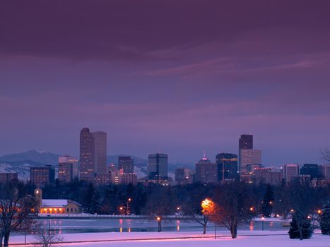 A view of downtown Denver before sunrise.