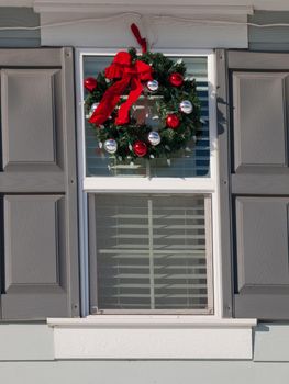 House decorated for winter holidays.