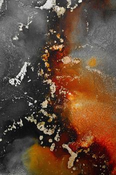 Burning abstract background from marble ink art of exquisite original painting . Painting was painted on high quality paper texture to create smooth marble background pattern of ombre alcohol ink .