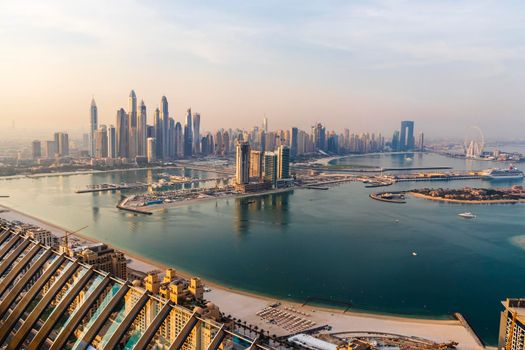 Dubai, UAE - 09.24.2021 Dubai city skyline on early morning hour. Dubai Marina