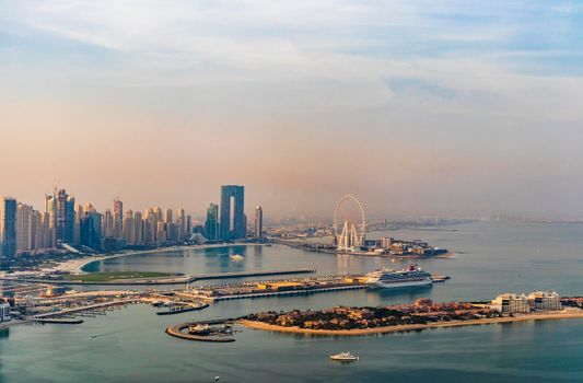 Dubai, UAE - 09.24.2021 Dubai city skyline on early morning hour. Dubai Marina