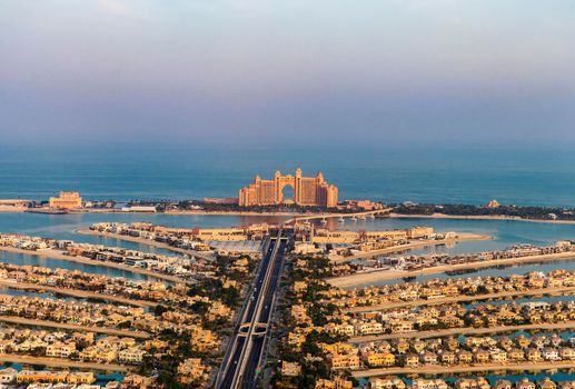 Dubai, UAE - 09.24.2021 Man made island, Palm Jumeirah, Atlantis hotel.