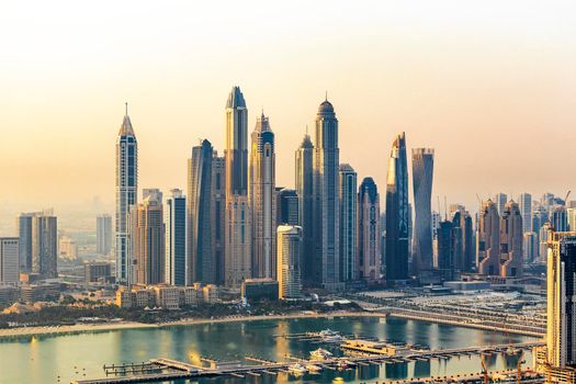 Dubai, UAE - 09.24.2021 Dubai city skyline on early morning hour. Dubai Marina