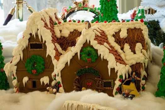 Gingerbread house in historical Broadmoor Hotel during the White Lights ceremony.