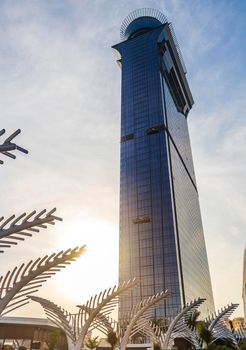Dubai, UAE - 09.24.2021 External glass cleaning of The View at The Palm.