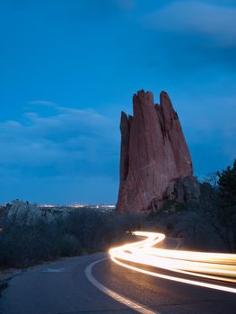 Sunset at Garden of the Gods Rock Formation in Colorado.