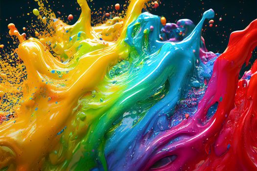 Abstract sculptures of colorful splashes of paint. Dancing liquid on a black background. Ink water splash. Color explosion