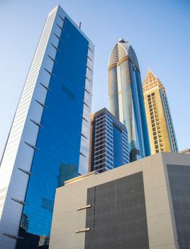 View of some skyscrapers along the Sheikh Zayed Road in Dubai. Outdoors