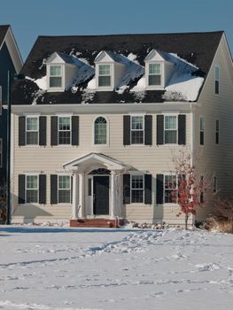 House decorated for winter holidays.