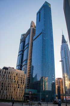 View of some skyscrapers along the Sheikh Zayed Road in Dubai. Outdoors